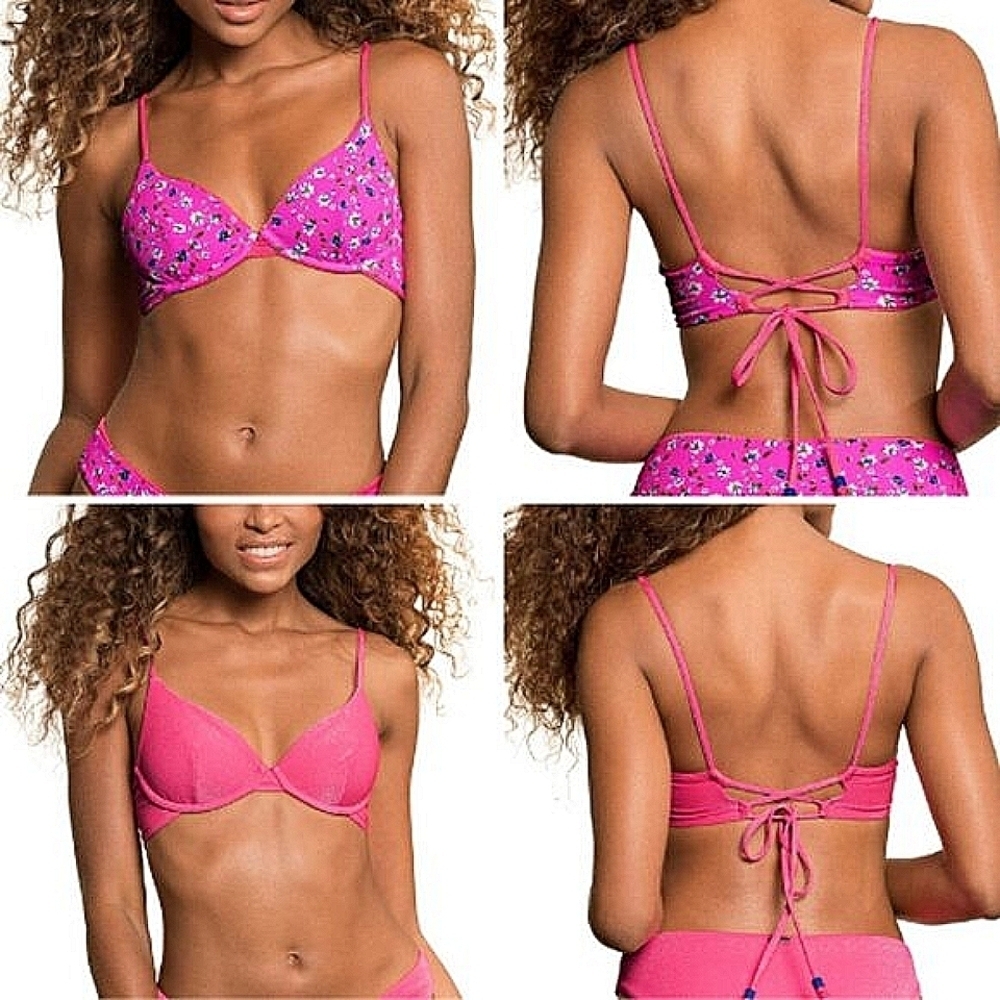 Maaji 8 Way Reversible Hot Pink Bikini Top & Bikini Bottom Swimsuit Size Medium